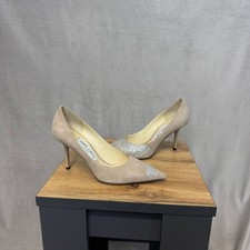 Jimmy Choo Love 85 Crystal Toe Pumps Nude Suede Heels Size 35 Elegant