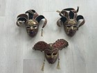 Regalmoda Hand Painted Venetian Jester Wall Masks Set of 3 Burgundy Gold