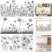 3 Sheet Black White Rub on Transfers for Crafts 6X12 Flower Furniture Rub on Tra