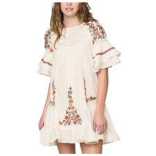 Free People XS NEW Pavlo Dress Embroidered Ladder Crochet Insets Ivory Boho