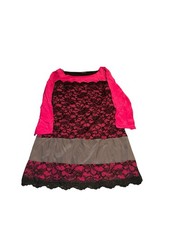 Jay Godfrey Black Lace With A Pop Of Color Fuchsia Long Sleeve Mini Dress S