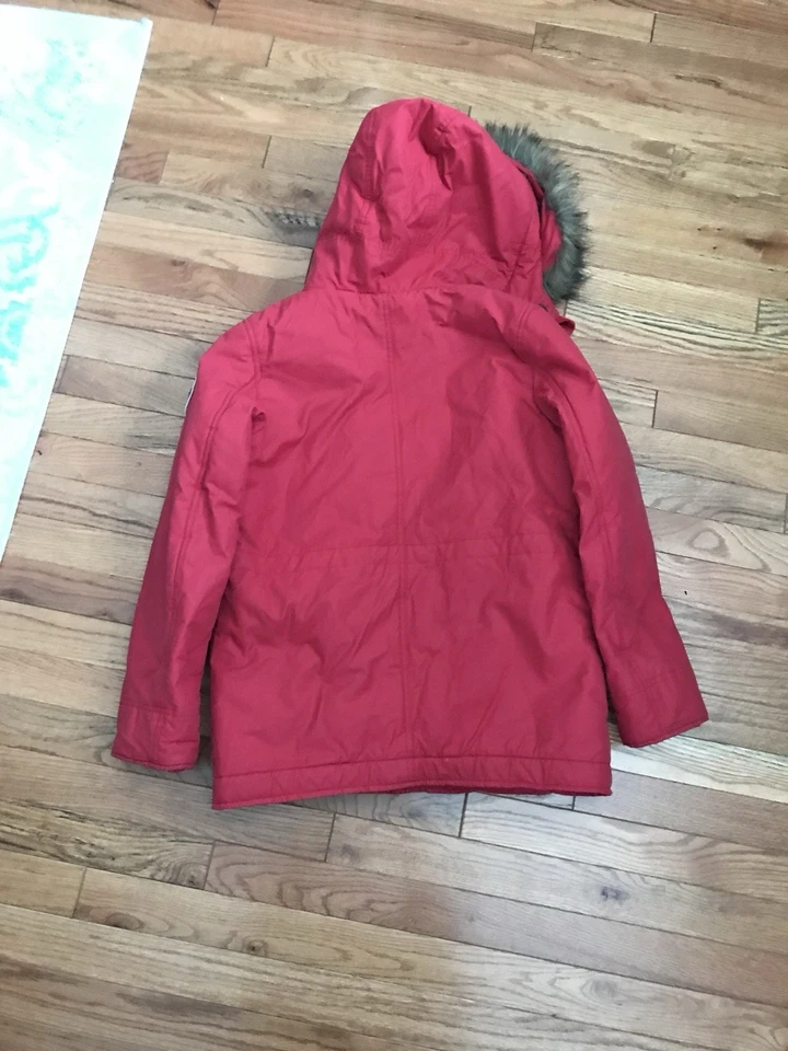 Abercrombie Kids Red Parka Jacket with Faux Fur Hood (Size 13/14) - Image 3 of 4