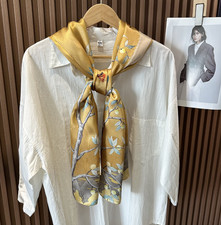 100 Silk Mulberry 170X53cm Scarf Women Neckerchief Yellow leaf Print Wrap new
