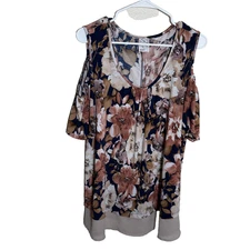Naif Blouse Women's Large Floral Cold Shoulder Printed Casual Round Neck Top