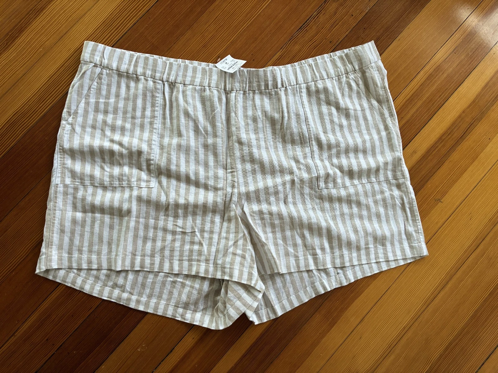 J. Crew Linen Blend Pull On Short in Sandstone White Stripes Size 3X NWT 2025