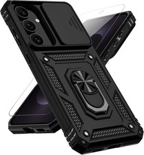 Samsung Galaxy S25 FE Case with Slide Camera Cover HD Screen Protector, Black
