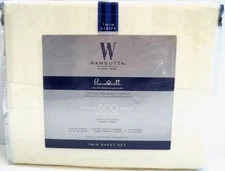 WAMSUTTA 500 Thread Pima Cott TWIN Sheet Set IVORY Stripe, NEW