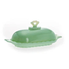 Mosser Glass Covered Butter Dish, 2 Pc Antique Vintage Style, Green Jadeite