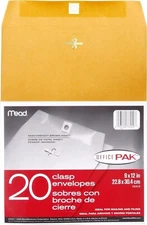 Mead Clasp Envelopes, Mailing Envelopes, 9” x 12” Manila Envelopes with Clas
