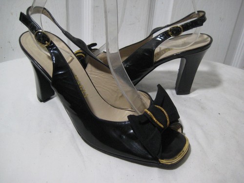 Bruno Magli Black Patent Leather Slingback Heeled Sandal Shoes Women's Size 37.5 - Picture 12 of 23