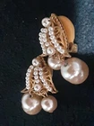 Vintage Miriam Haskell Gold Tone Multi Pearl  Clip On Earrings