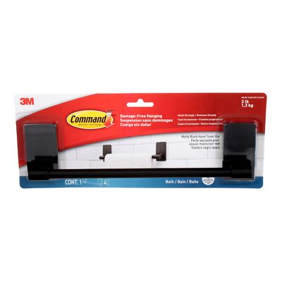 Command Hand Towel Bar Matte Black with Water Resistant Command