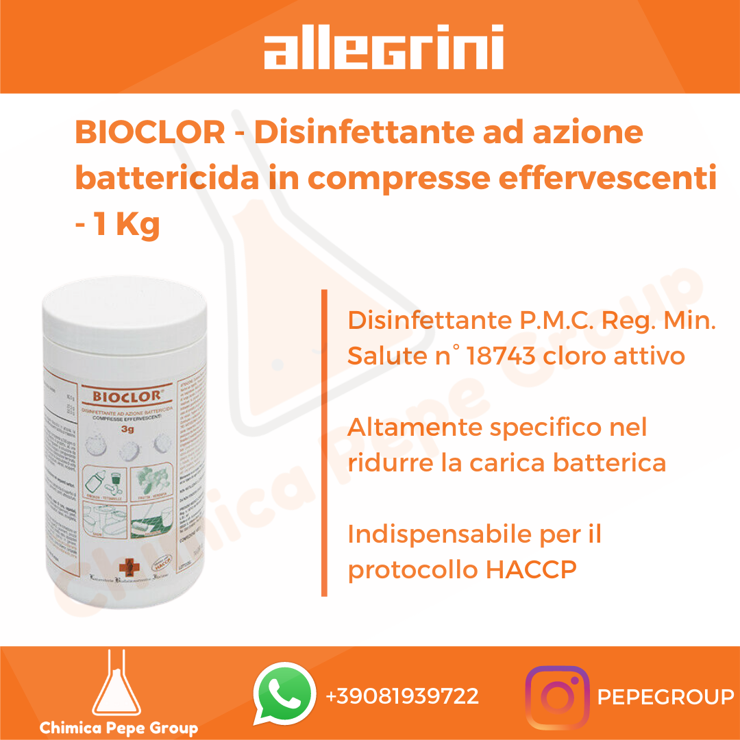 BIOCLOR 1 KG Allegrini - BATTERICIDA COMPRESSE DI CLORO effervescenti