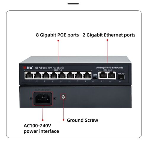 10 Port Gigabit PoE Switch +2 Gig Uplink Power Over Ethernet 120W IEEE802.3af/at - Picture 9 of 11