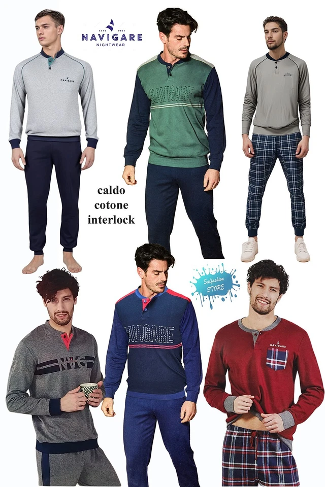 Pigiama uomo NAVIGARE invernale in caldo cotone INTERLOCK dalla 46 alla 60