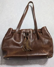 Patricia Nash Purse/Tote Leather Drawstring Tassel Witney Brown Large Handbag 