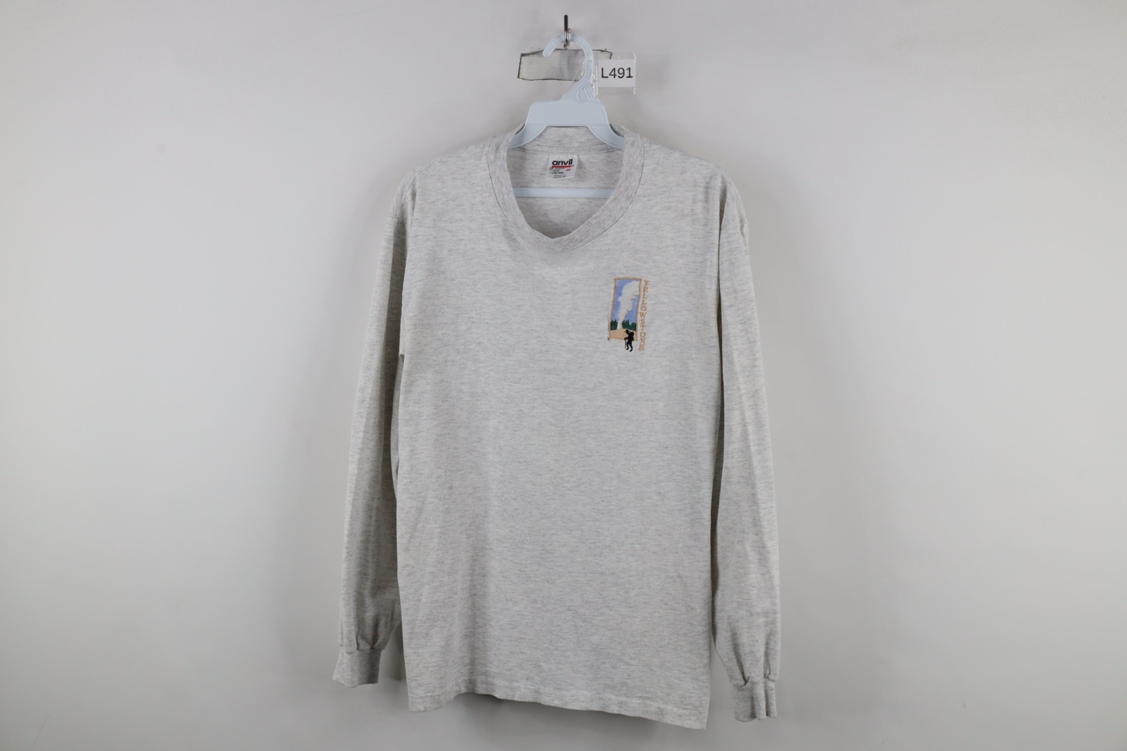 ALTRA T shirt manica lunga vintage anni 90 uomo Medium Spell Out Yellowstone National Park USA