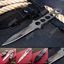 9" DIVING STAINLESS STEEL FIXED BLADE KNIFE Survival Hunting Serrated w/ SHEATH