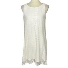 Saks Fifth Avenue Womens Dress Small Cream Crochet Sleeveless Lined Cottagecore