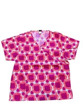 Womens Medical Nursing Scrub Tops Hot Pink Blossom 3XL