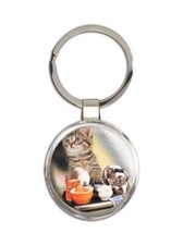 Cat : Gift Round Keychain Cute Kitten Pet Animal Feline Pets Lover Mom Dad