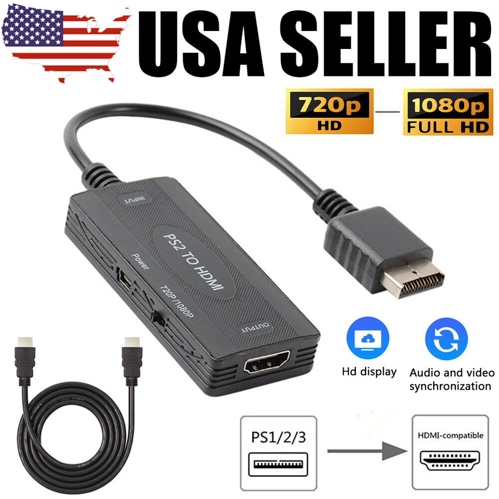 PS2 to HDMI Converter 1080P HD Monitor HDTV Video Adapter for PlayStation 1/2/3