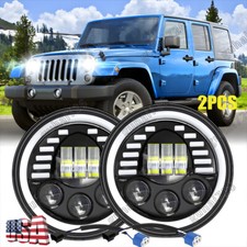 Pair 7 Round Led Headlights Hilo Beam H4 Bulbs For Jeep Wrangler Jk Tj Cj Lj