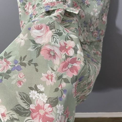 Koret 2-piece Blouse & Skirt Set Sz 10 Floral print Semi Sheer Granny Core Green