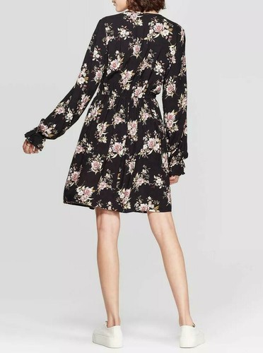 Women's Floral Print Long Sleeve Deep V-Neck Waist Tie Mini Dress - Xhilaration™ - Picture 2 of 2