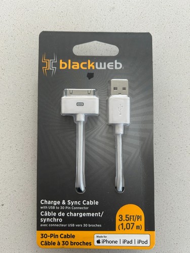 BLACKWEB USB TO 30 PIN CHARGE AND SYNC CABLE FOR IPHONE, IPAD, IPOD 3.5 FT