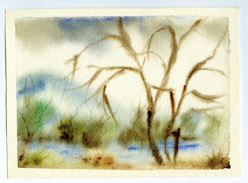 9" Vintage Watercolor Art Painting Julia HOSMER Landscape Marsh Trees Landscape - 第 1/4 張圖片