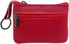 Women Genuine Leather Coin Pouch Zip Mini Purse Wallet Key Chain Double Zipper