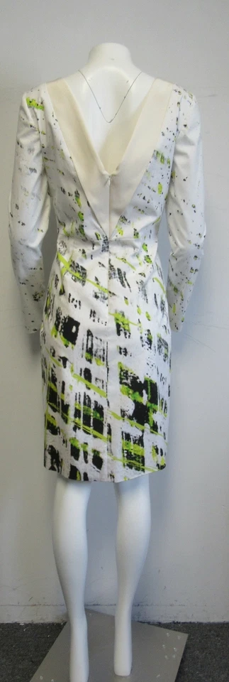 Vestido REED KRAKOFF Marfil con estampado abstracto negro y verde lima y espalda baja en V Talla 10 Foto 4 de 4
