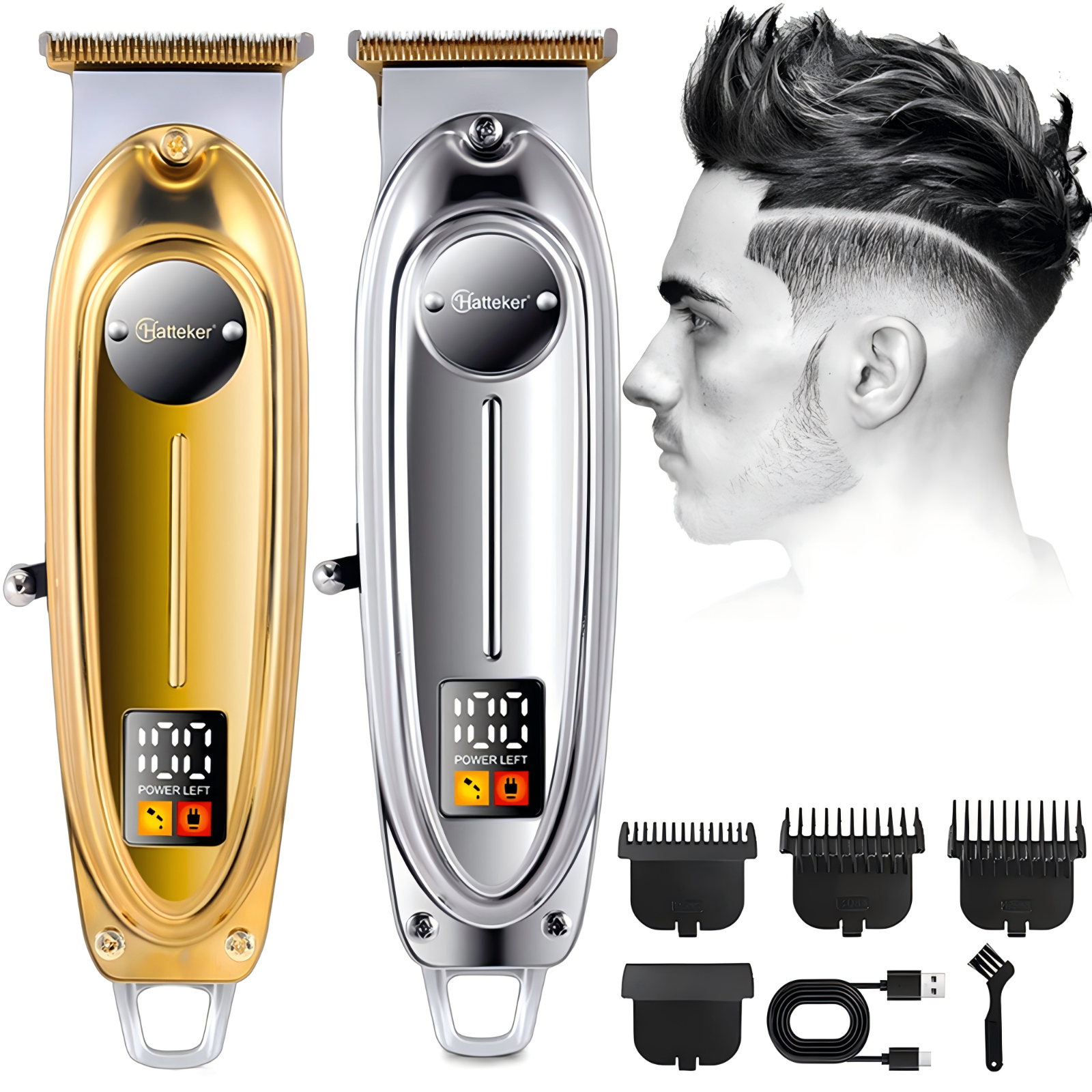 Hatteker Professional Men's Hair Clipper Trimmer with T-Blade for Bald Head Haircuts