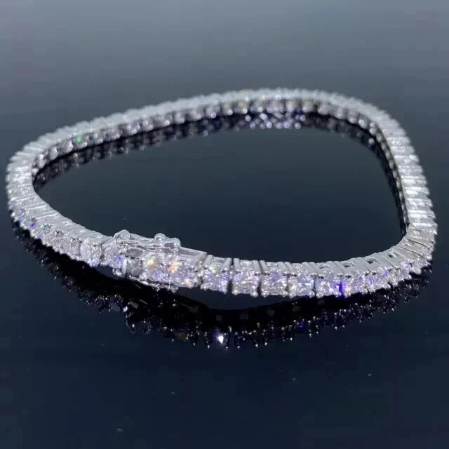 VALENTINO Bracciale Tennis Donna 3mm Taglio Tondo D VVS1 Moissanite 7" Placcato Oro Bianco 14k