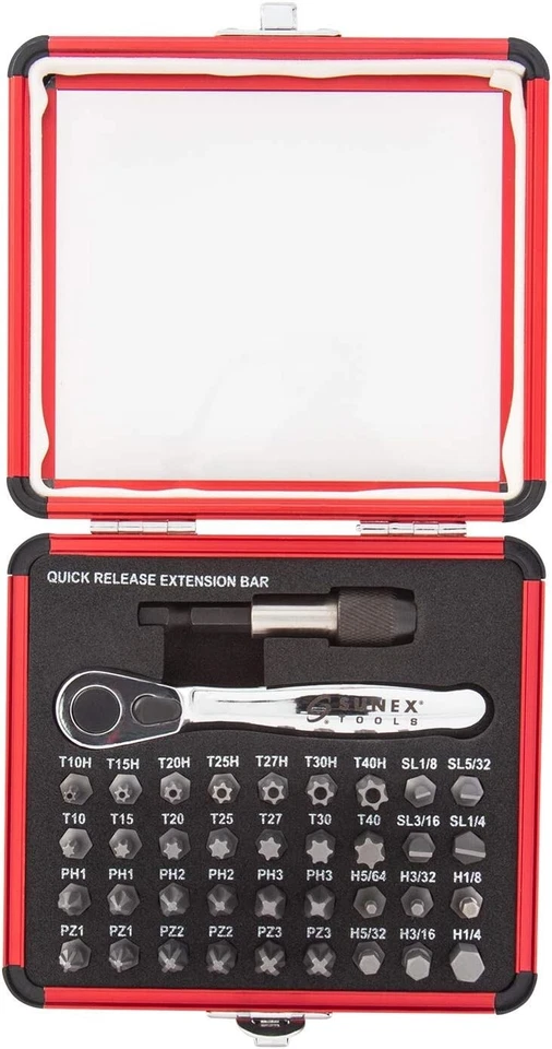 Lightweight Sunex Mini Ratchet Tool Set with 36 S2 Steel Bits - Aluminum Case - Image 3 of 4