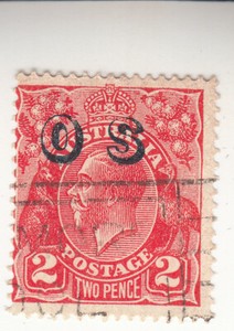 AUSTRALIA 1926-30 KGV. 2 pence. Red. OS Overprint. Used. NG