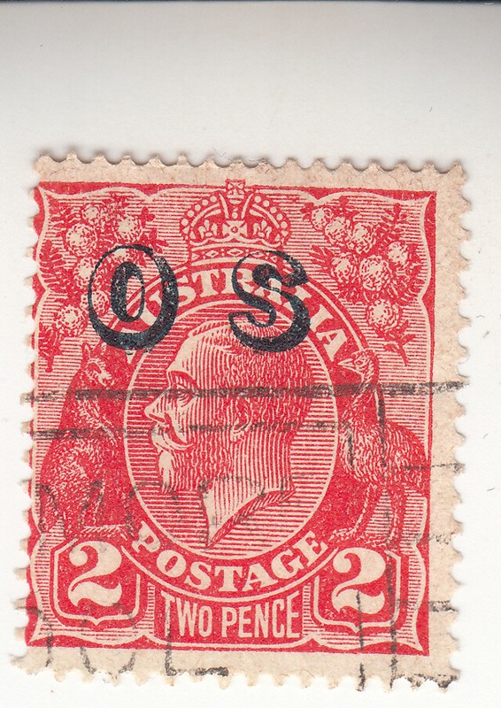 AUSTRALIA 1926-30 KGV. 2 pence. Red. OS Overprint. Used. NG