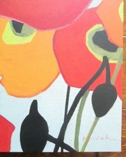 MCM contemporary wall art print Mango Tango poppies 16x16 new Shirley Novak