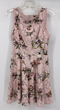 As U Wish Pink Floral Lace Lined Sleeveless Zipper Medium Knee Length Skater