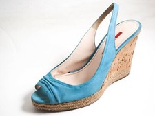 Prada Wedge Sandals Blue Suede Women Size US 7 EU 37