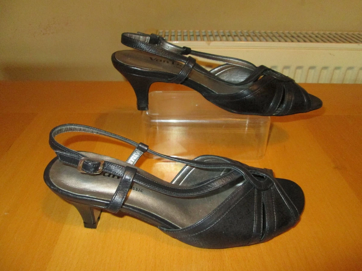 Van Dal Black Leather Ladies Slingback Sandals Mid Heel UK Size 3.5 D