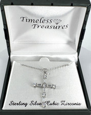 CZ Cross Necklace Sterling Silver .925 18" Adjustable Chain 3.76g TW