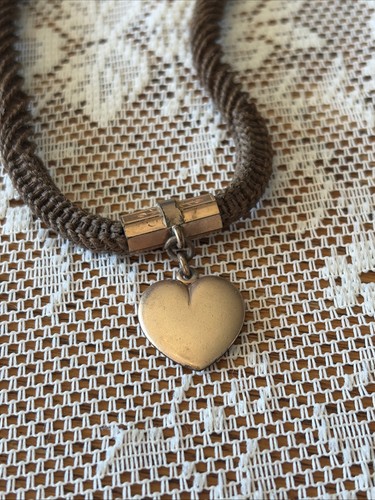 Antique Victorian Woven Hair Watch Chain Bracelet - Jeweled Heart Pendant T-Bar - Afbeelding 14 van 24