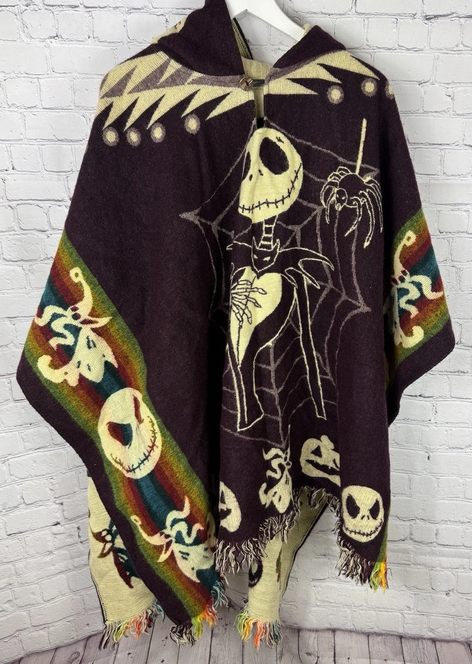 ANDES Jack Skellington Skull Unisex Alpaca Multicolor Poncho Made in Ecquador