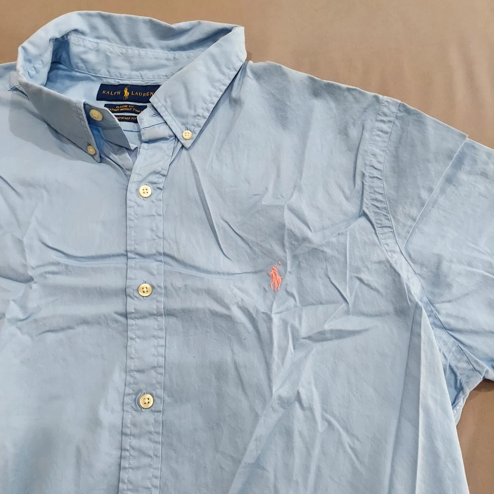 Ralph Lauren Polo Untucked CASUAL BUTTON SHIRT Mens Size XL Blue Short Sleeve - Image 2 of 4
