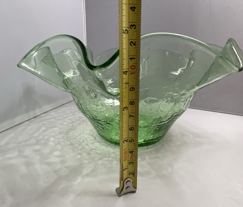 BLENKO Ruffled Bowl # 3716 Vintage Hand Blown Green Glass - Picture 11 of 11