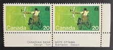Canada MNH #694i HB Handicapped Olympics “Archer In Wheelchair” Pair Stamp- 1976