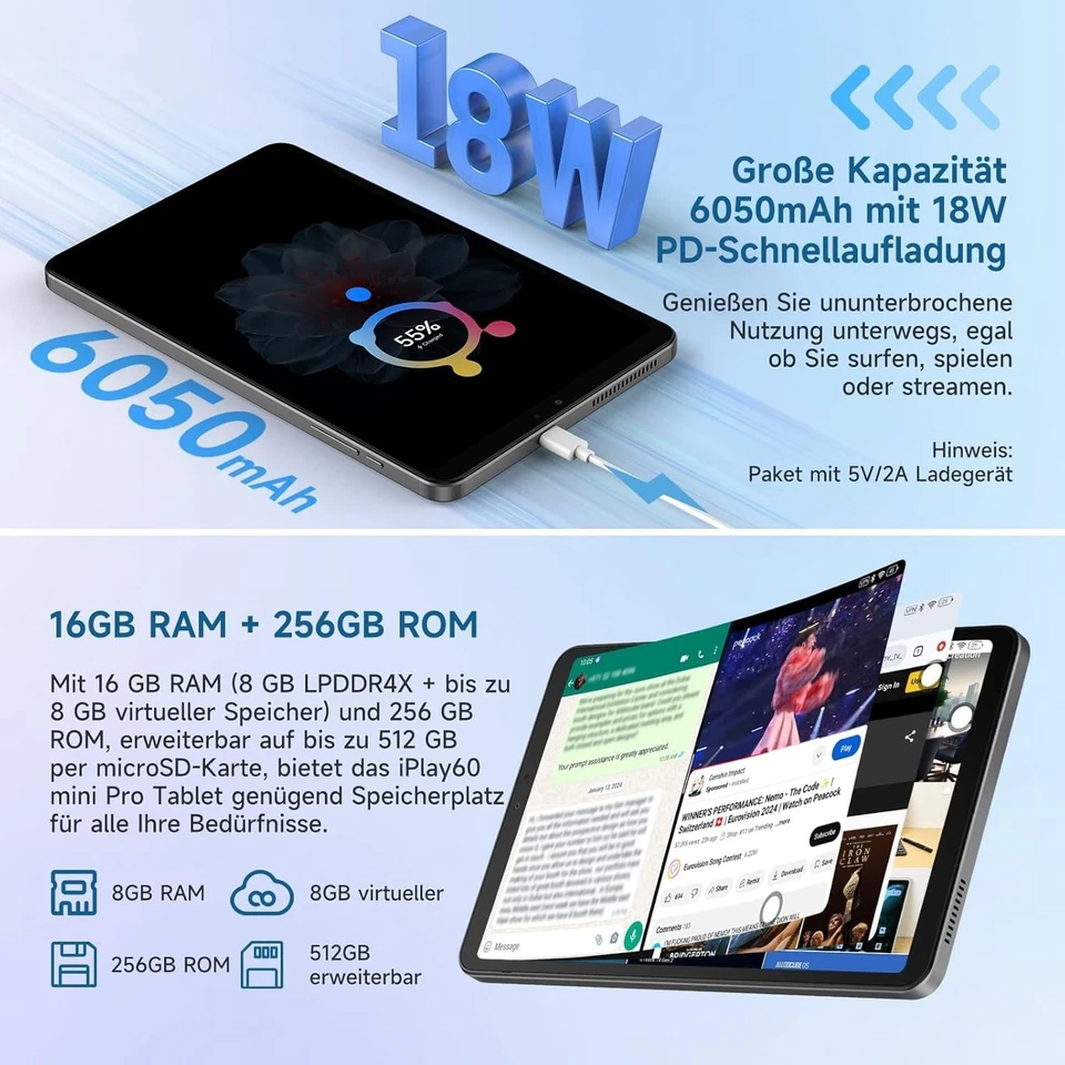 ALLDOCUBE Iplay 60 Mini Pro 8,4 Zoll,G99 Gamer,16/256GB,4G LTE,Widevine L1,OVP! - Bild 4 von 4