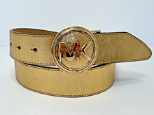 MICHAEL KORS Gold Tone Leather Belt MK Logo Buckle Women's Size L